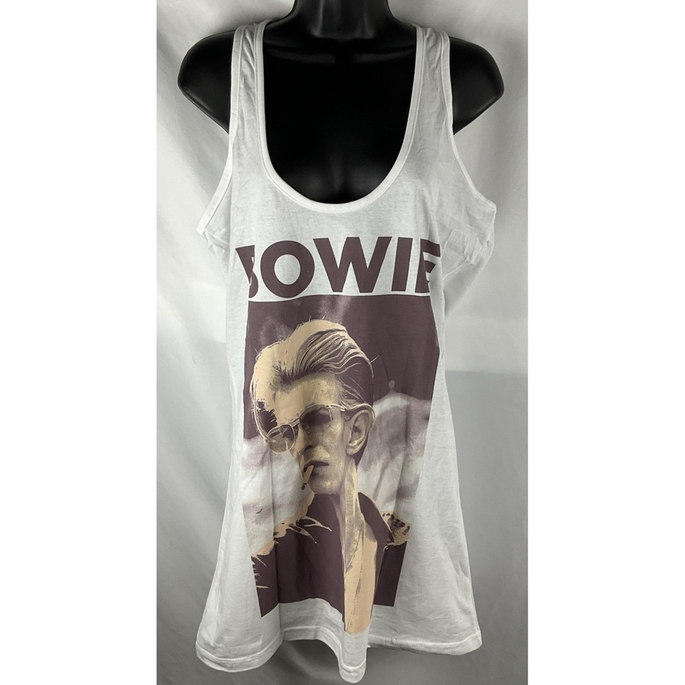 David Bowie Women's White XXL Racerback Tank Top Graphic Rock Band T Shirt Music